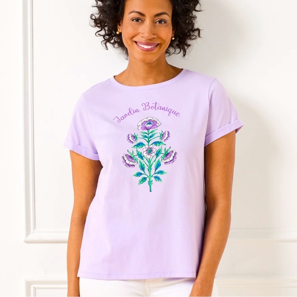 Talbots Tops - TALBOTS BOTANICAL PURPLE FLOWER ROLL SLEEVE TEE MEDIUM PETITE